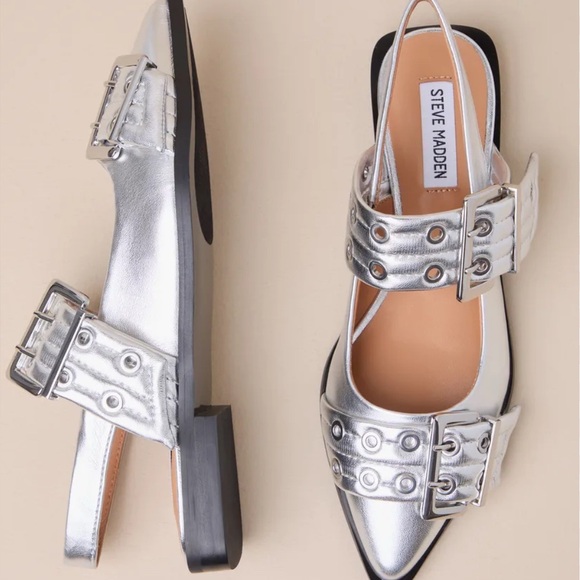 Steve Madden Shoes - 2 x HP! NEW without tags/box Steve Madden Graya Silver Slingback Flats SZ 8M